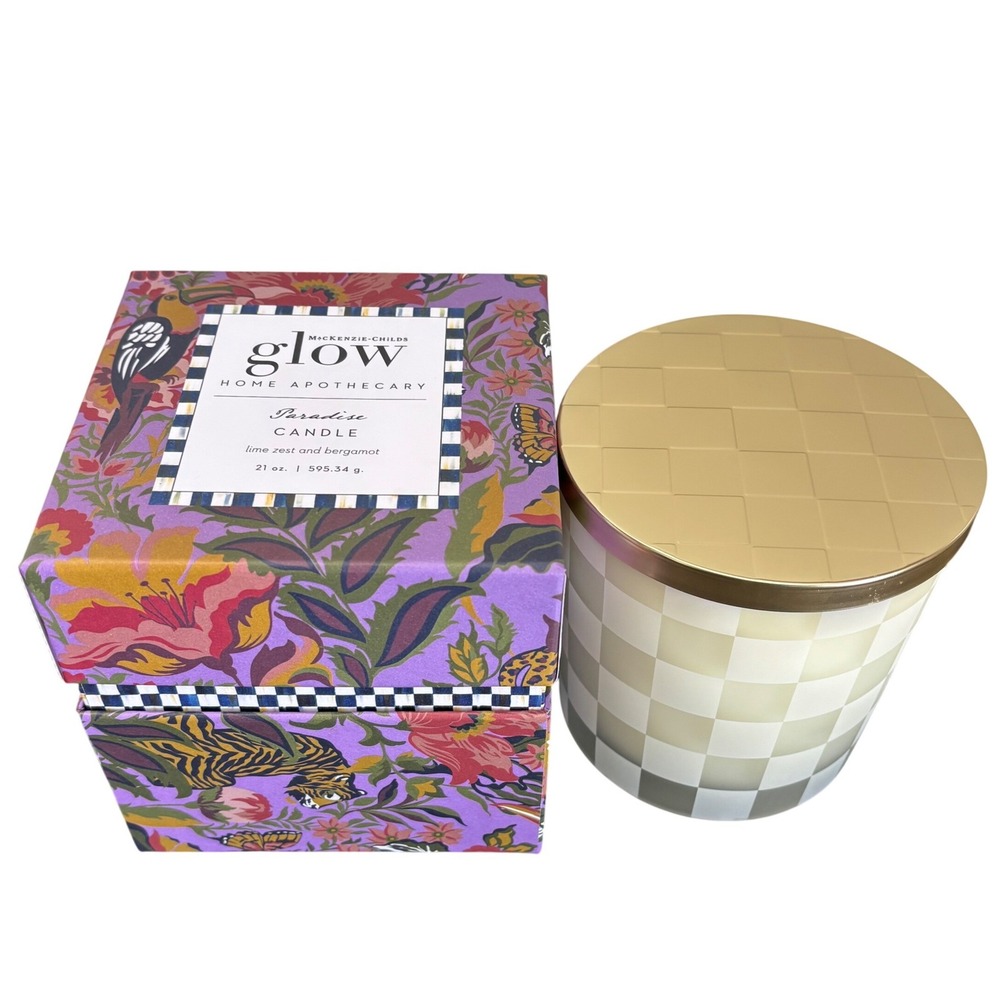 MacKenzie-Childs Glow Paradise Candle 21oz Lime Zest Bergamot 3 Wick Gift Box